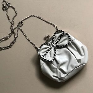 SMOKE GRAY AND BLACK BOW CROSSBODY PURSE FORMAL